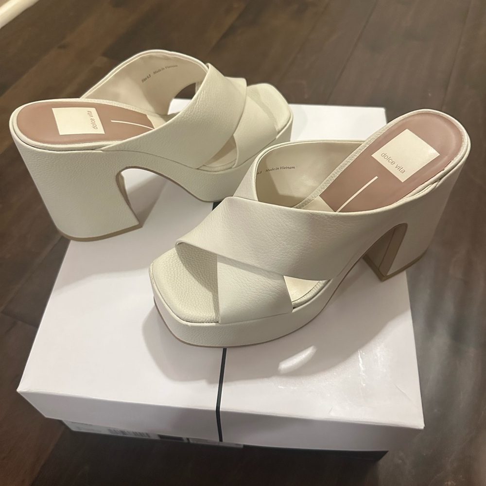 Dolce Vita Platform Slides - Ivory Leather